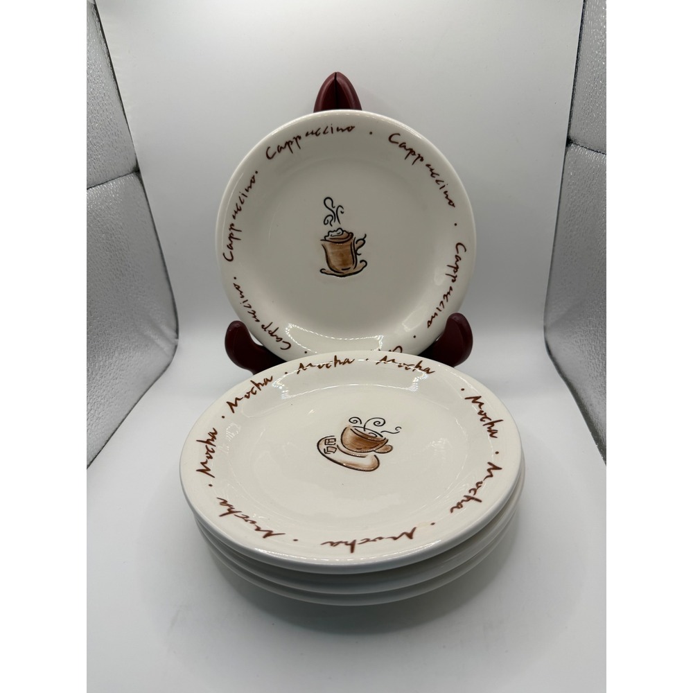 Pottery Barn Outlet Mocha Cappuccino Coffee Appetizer Dessert‎ Plates Set of 4